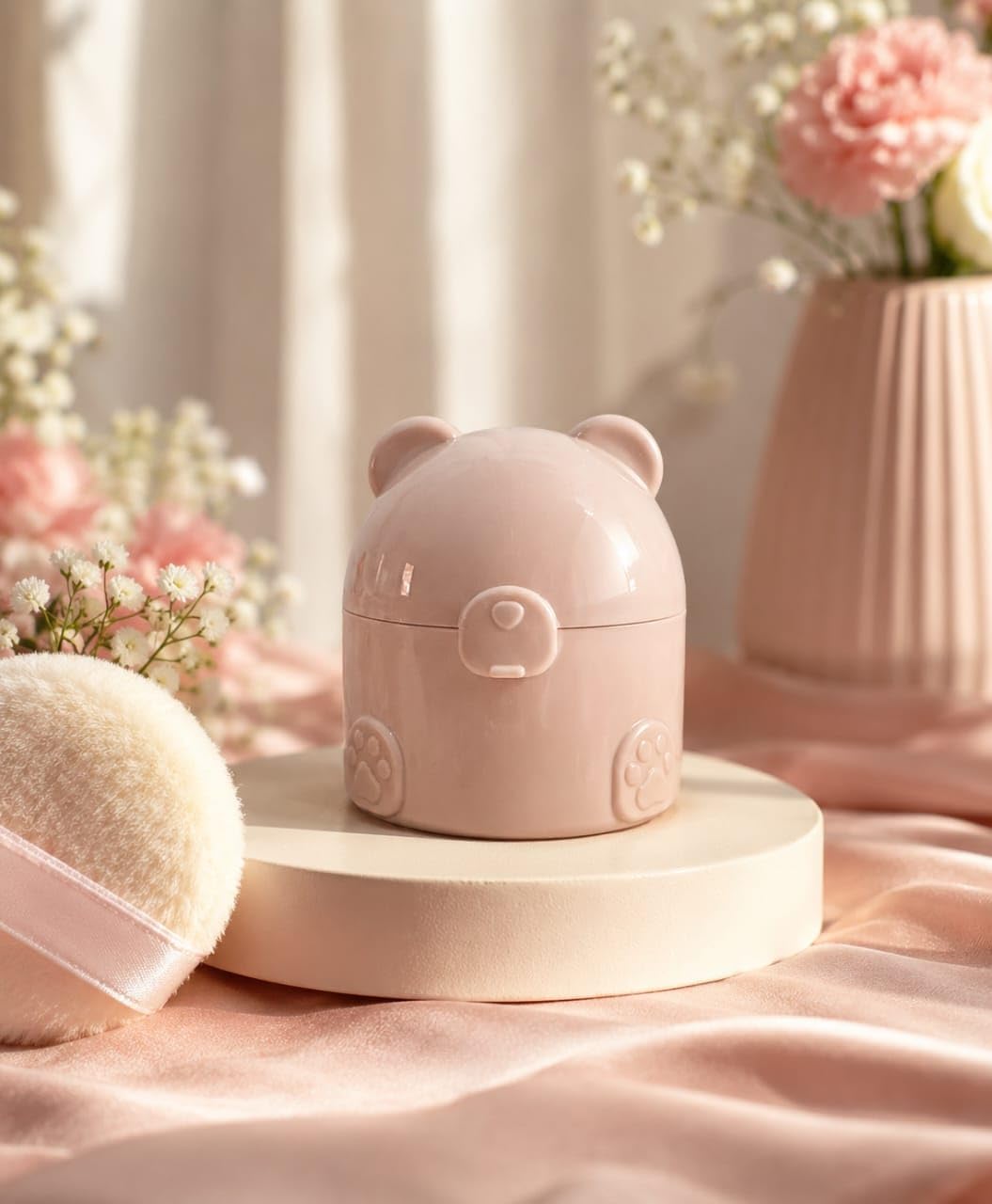 Baby Powder Puff Container | Soft Powder Puff With Storage Box | BPA Free Talcum Powder Case Travel Friendly for Infants & Toddlers (BEIGE, MEDIUM)-image-7