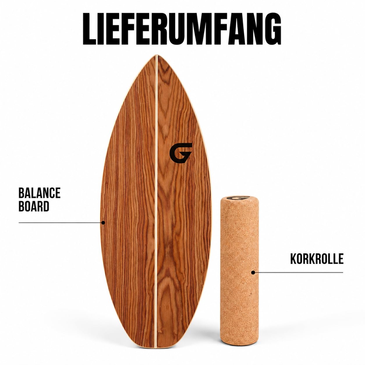Glory Boards® Balance Board – Handmade - 100% Birkenholz - Inklusive Korkrolle - Optimal für Gleichgewichts- & Krafttraining, Für Einsteiger & Fortgeschrittene, Indoor & Outdoor – Erwachsene & Kinder