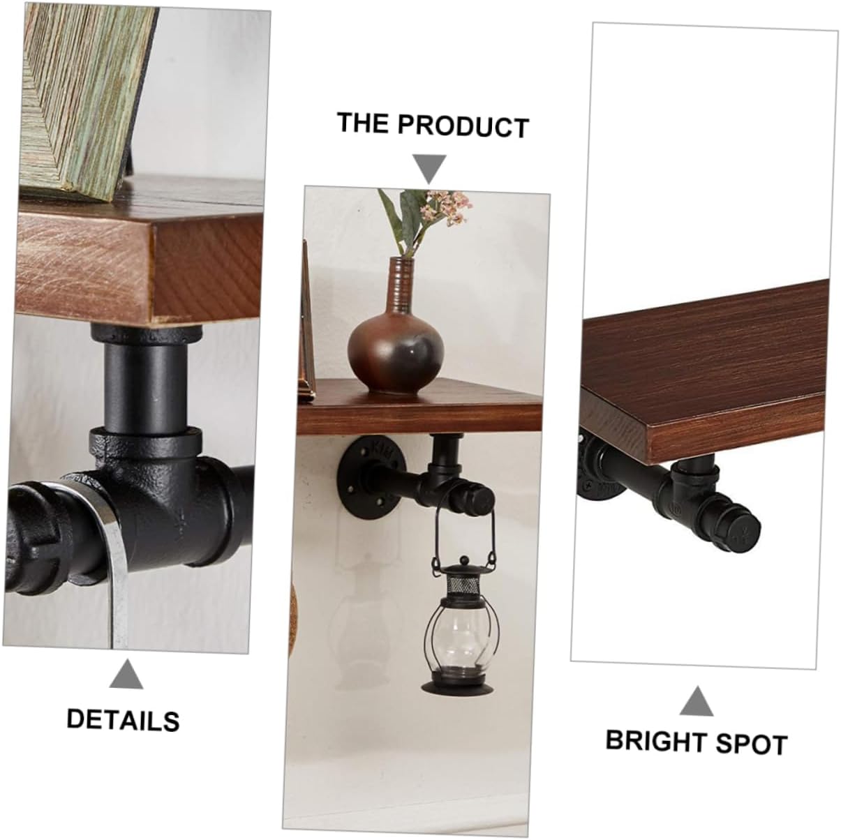 POPETPOP 2Pcs Vintage Wall Mounted Shelving Brackets Industrial Style Pipe Support Brackets for Home Decor Easy to Install Floating Shelf