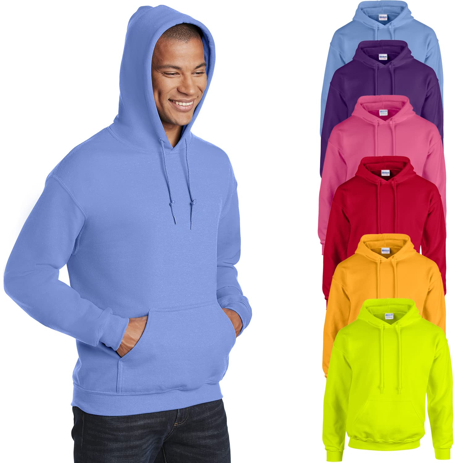 Gildan Adult Hooded Pullover Fleece Unisex Sweatshirt (G185), 1I2I4I6 Multipack Hoodie- Make Your Own Color Set!, Multipack SET of 6 Medium Multicolor