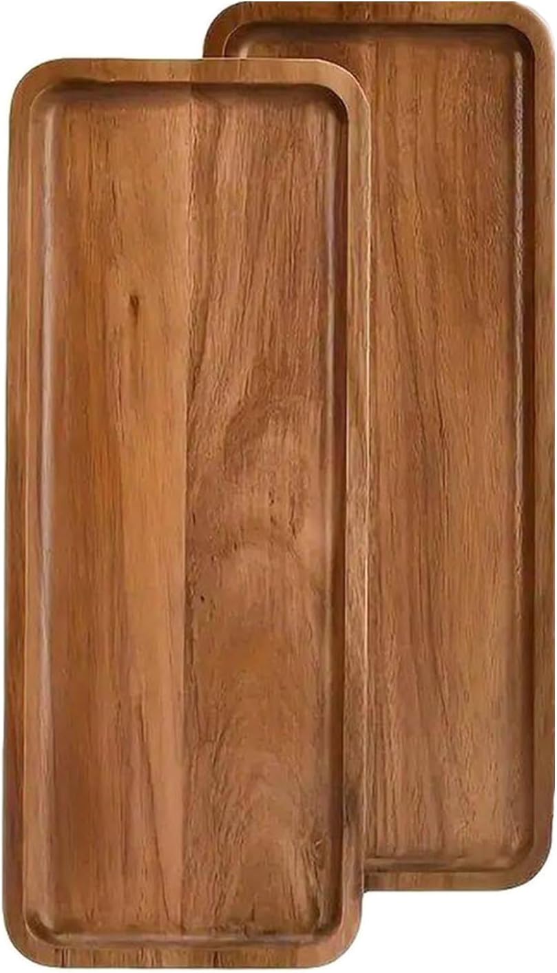 Linwnil Wood Serving Trays 11.5x4 Inches Serving Platter Tray, Tray Cheese Plate Rectangular Platter for Fruit, Appetizer, Bread,Rectangular Avoid Sliding and Spilling Food (2)