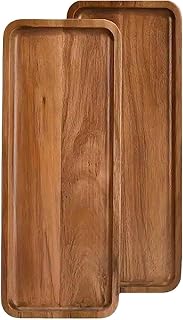 2 Pack Solid Wood Serving Platters and Trays of Natural Wood with Edge,R...