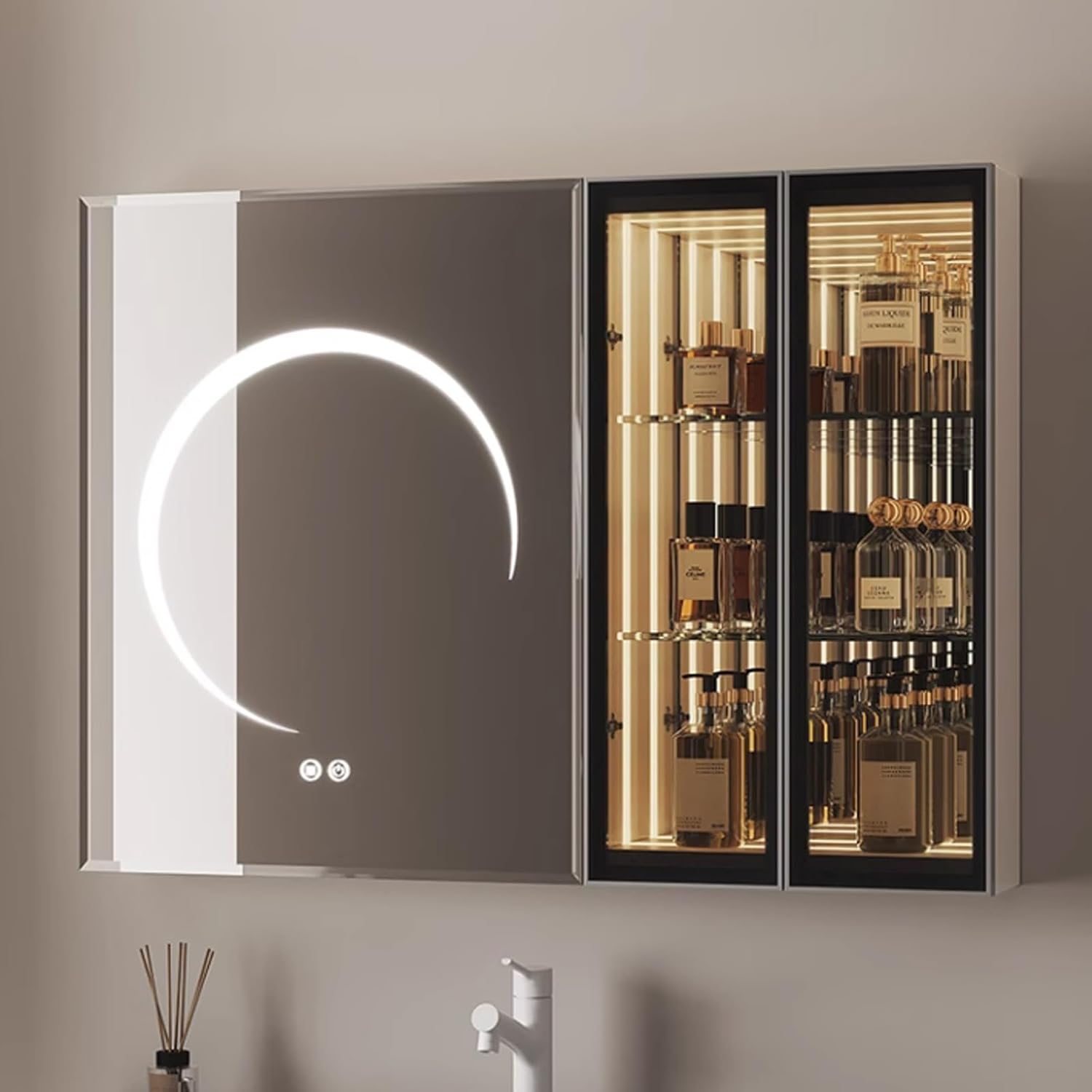 LED ライト付きバスルームミラーキャビネット - 壁掛け式スマート薬