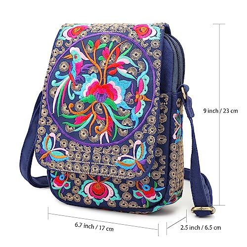 Image of SILKAREA Embroidered Cute Mini Crossbody Bag for Women Small Handbags Wristlet Wallet Bag Cell-phone Pouch Coin Purse