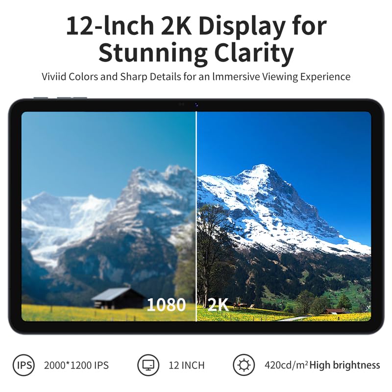 Image of redbeat 12 Inch Tablet, 2026 Android 15 Gaming Tablet with Keyboard Pen Case, 36GB RAM 256GB ROM, 2K IPS Display, 13MP Camera, 2.0GHZ, 8-Core, 5G WiFi & Bluetooth 5.0, 8000mAh Battery (Black)
