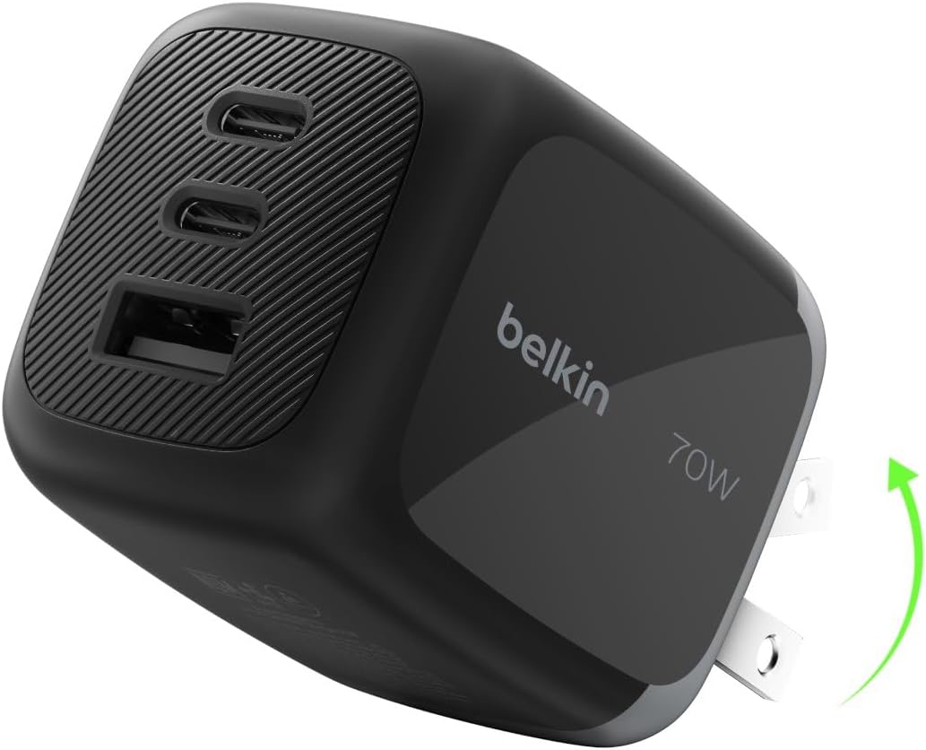 70W 3-Port GaN USB C Charger Block, Fast Charging | Multi-Port Wall Charger, 2 USB C and 1 USB A Ports, iPhone 17, iPad Pro, Samsung Galaxy S26, Pixel 10