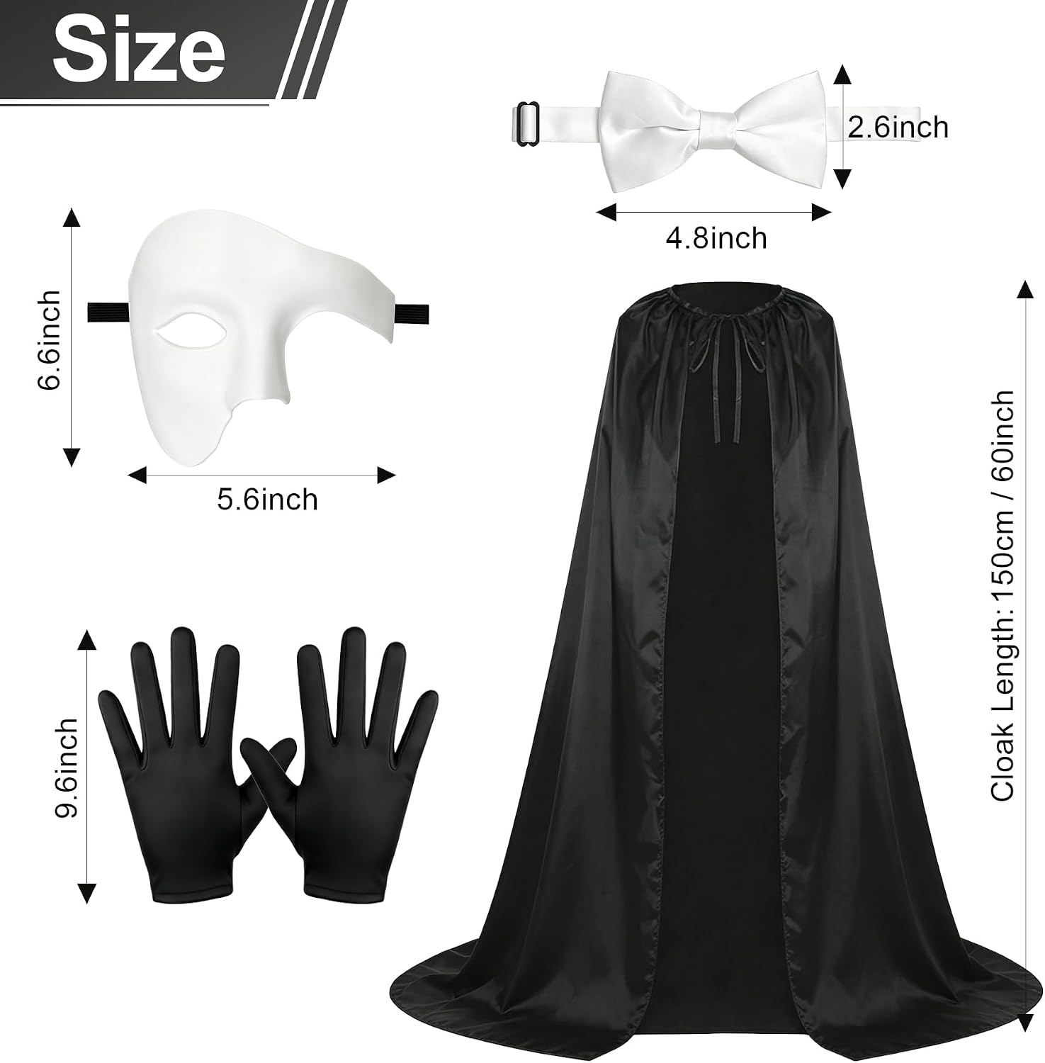 Opera Costume for Men Women, Black Cape Masquerade for Halloween Cosplay