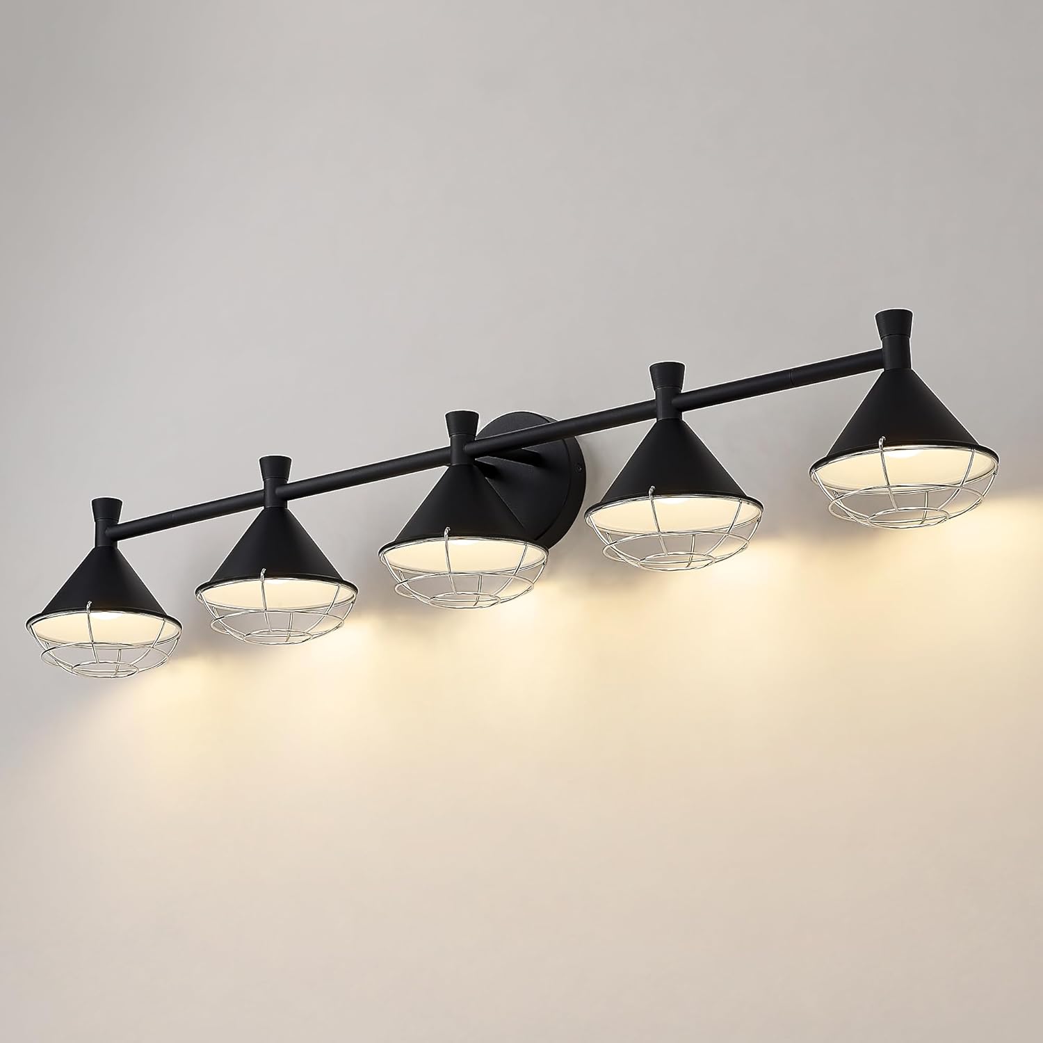 Emliviar 5-Light Farmhouse Vanity Light, 40.6" Dimmable Wall Sconce Light for Bathroom, Adjustable 5CCT 3000K/3500K/4000K/5000K/6000K, 25W LED 2000LM Brightness, YSE278B-LED-5W BK 5-Light Black