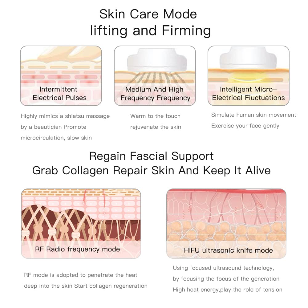 Máquina de Belleza de Estiramiento Facial HIFU Dispositivo de Belleza Ultrasónico RF 4 en 1 Estiramiento de la Piel Eliminación de Arrugas Antienvejecimiento Cuidado EMS Instrumento de Belleza