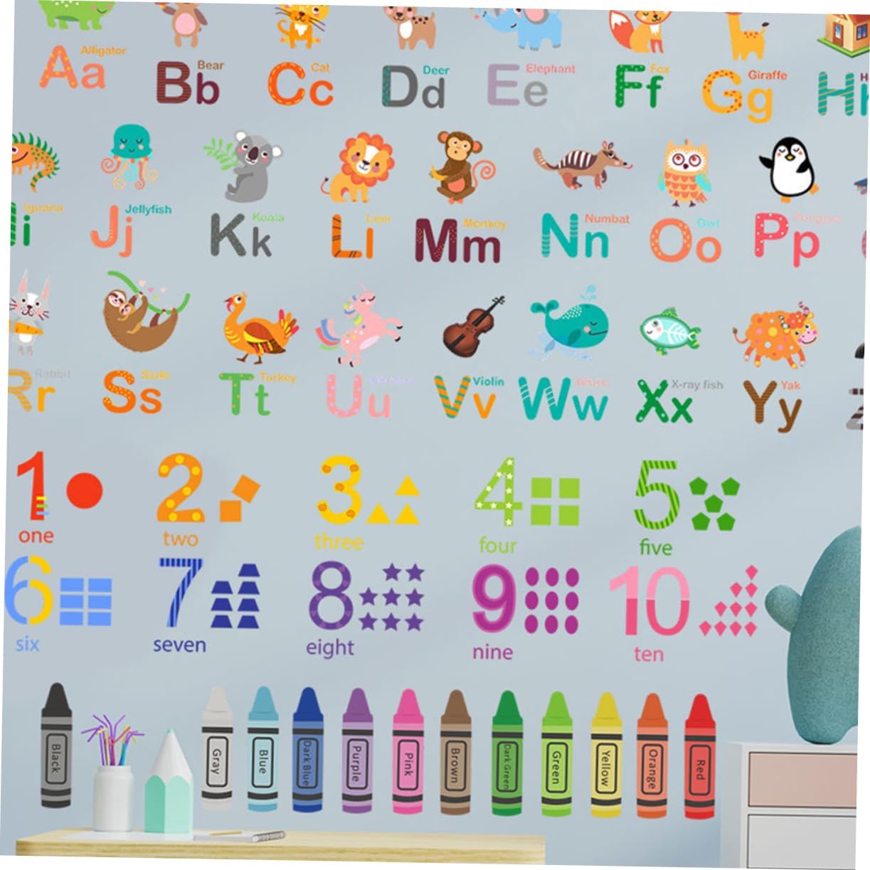 1Set Alphabet Wall Sticker Self Adhesive Educational Animal Decals for Bedroom Nursery Decor Material Easy Apply Remove Fun Learning Experience