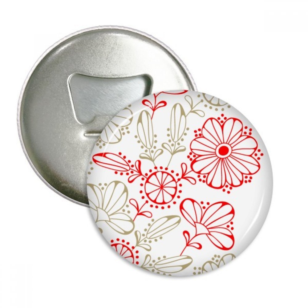 Décapsuleur aimanté fleurs rouges décors ronds pour frigo et badges broches 3 pcs