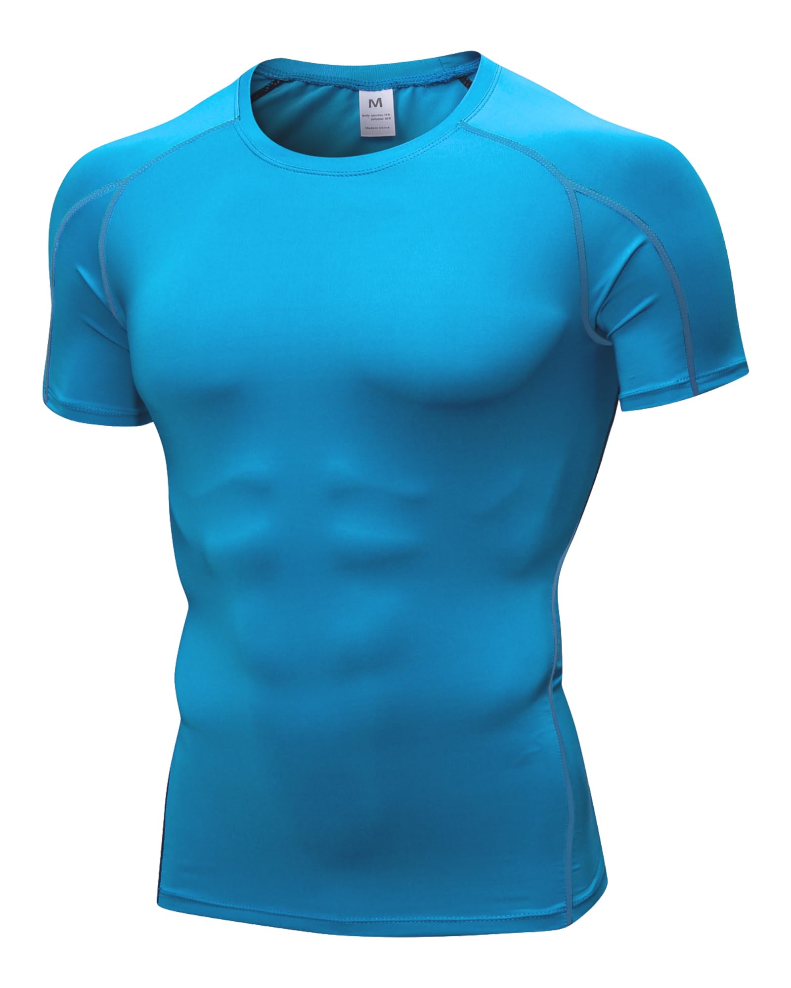 LWISMIL Blue Gym Compression Shirts Short Sleeve for Men Sports T-Shirt Tops Athletic Workout Dry Fit Baselayer Undershirt