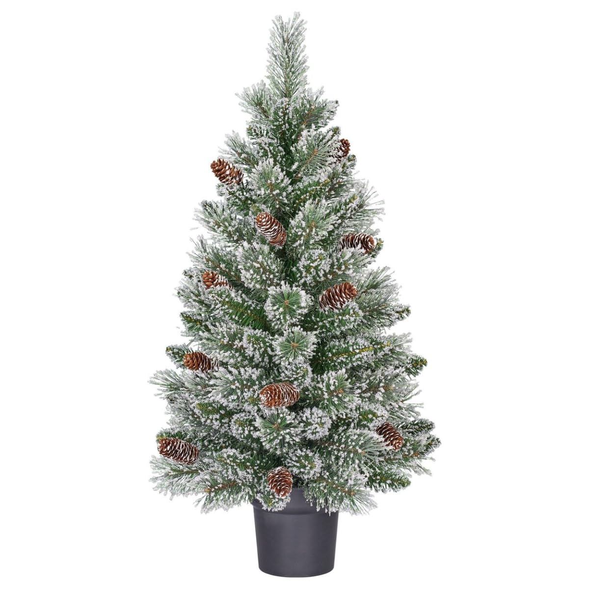 Sapin de Noël artificiel de 90 cm petit modèle vert givré avec pommes de pin
