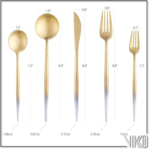Miniatura 3 de Vikko Decor Modern - Juego de cubiertos de acero inoxidable 1810, cubiertos mate de dos tonos para comedor de lujo, juego de 20 piezas, servicio
