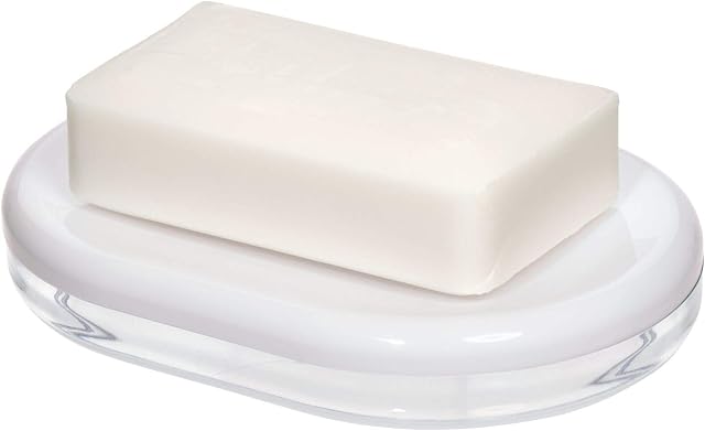 iDesign 28872 Soap Dish, Oval Soap Holder Made of Plastic for Bathroom or Kitchen, Soap Bar Storage with Drainage Hole for Sink and Shower, White, 14.1 cm x 10 cm x 2.4 cm