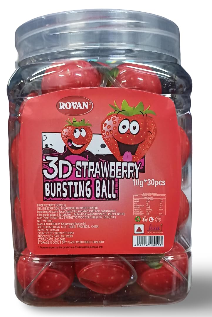 Rovan 3D Bursting Milk Gummi Soft Juicy Candy Ball Each 10gm Pack Of 30 Pieces (Strawberry)