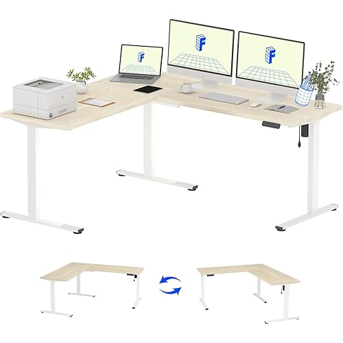 FLEXISPOT L Shaped Standing Desk, 71 x 63 Inch Electric Height Adjustable Corner Desk, Sit Stand Computer Workstation, Preset Controller, Home Office, White Frame with Maple Top