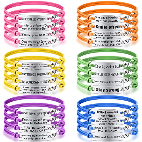 Mtlee 24 Pieces Inspirational Gifts Braided Bracelets Adjustable Motivational Quotes Bangle Bracelets Message Braided Bangle Jewelry For Women Kids Girls (Bright Colors Set) #TOP24