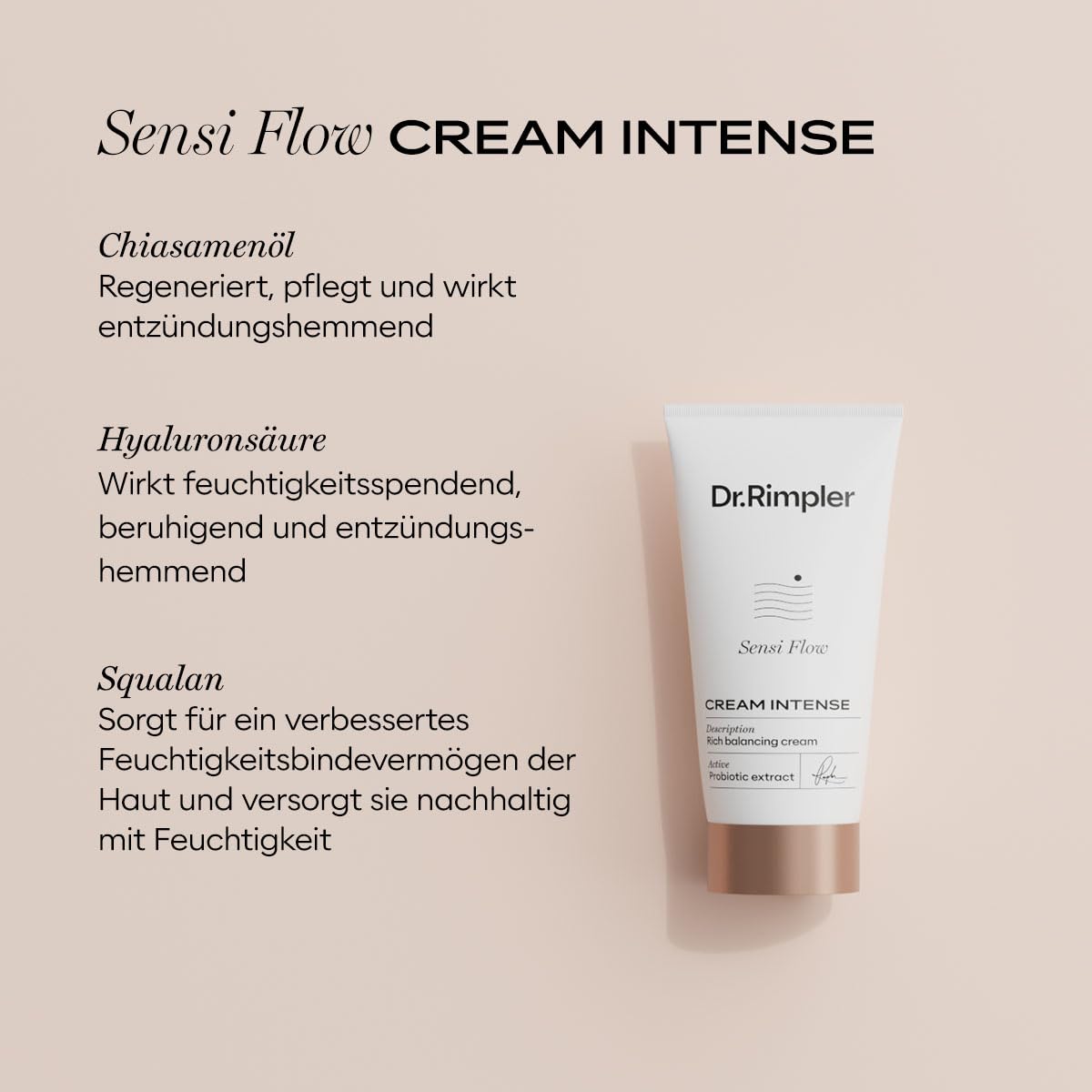 Dr. Rimpler Sensi Flow CREAM INTENSE 50ml - gehaltvolle 24h-Creme mit probiotischem Wirkstoffkomplex - Regenerationspflege für reife, trockene und empfindliche Haut - schützt vor oxidativem Stress