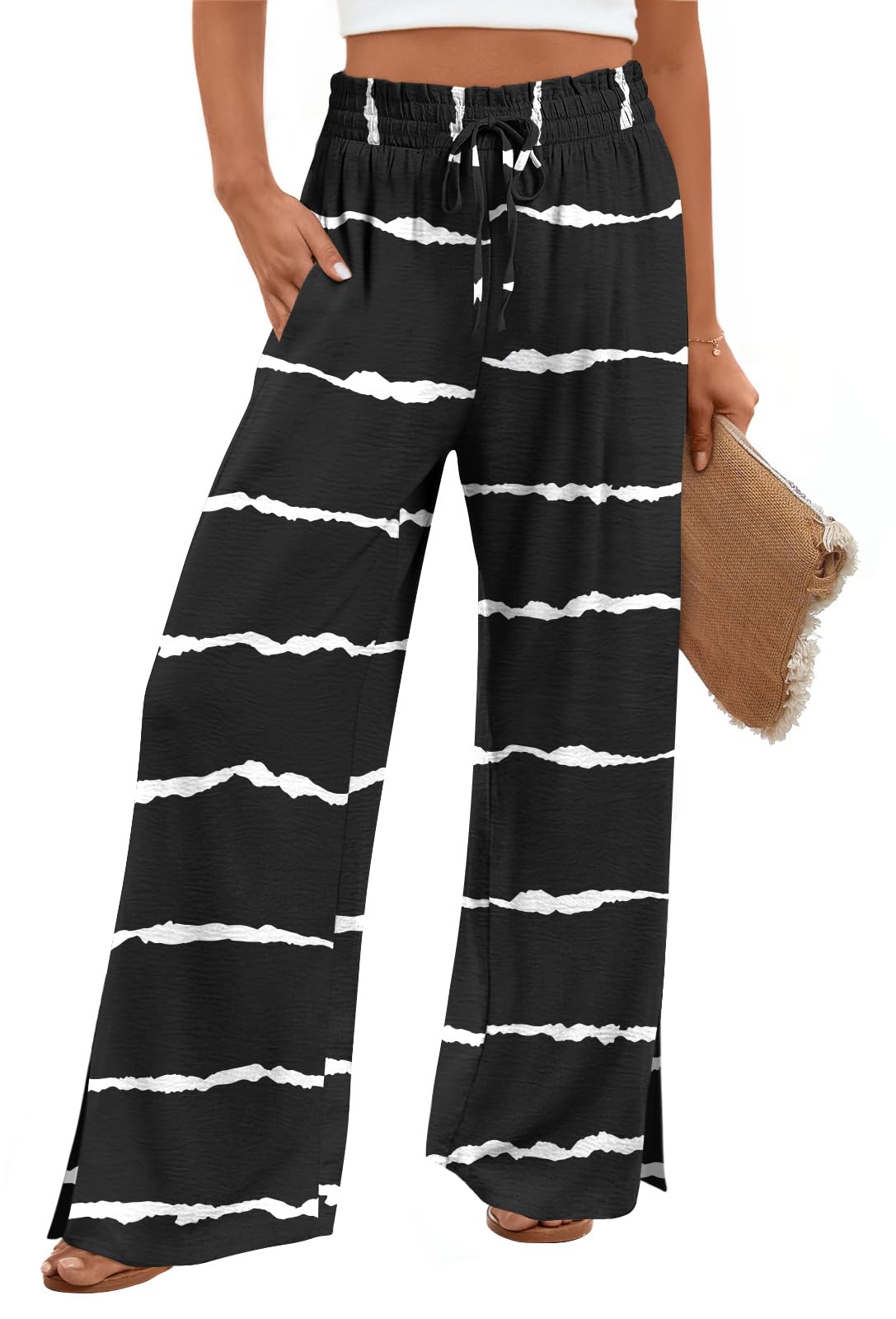 HOTGIFT 2026 Womens Pants Wide Leg High Waisted Adjustable Drawstring Trousers with Pockets Casual Lightweight