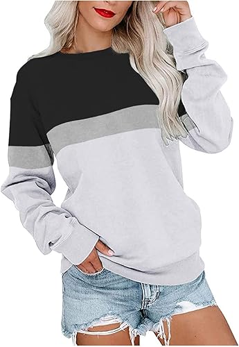 Sudadera de manga larga para mujer, estilo casual, holgada, cómoda, con bloques de color, lindas blusas tipo túnica
