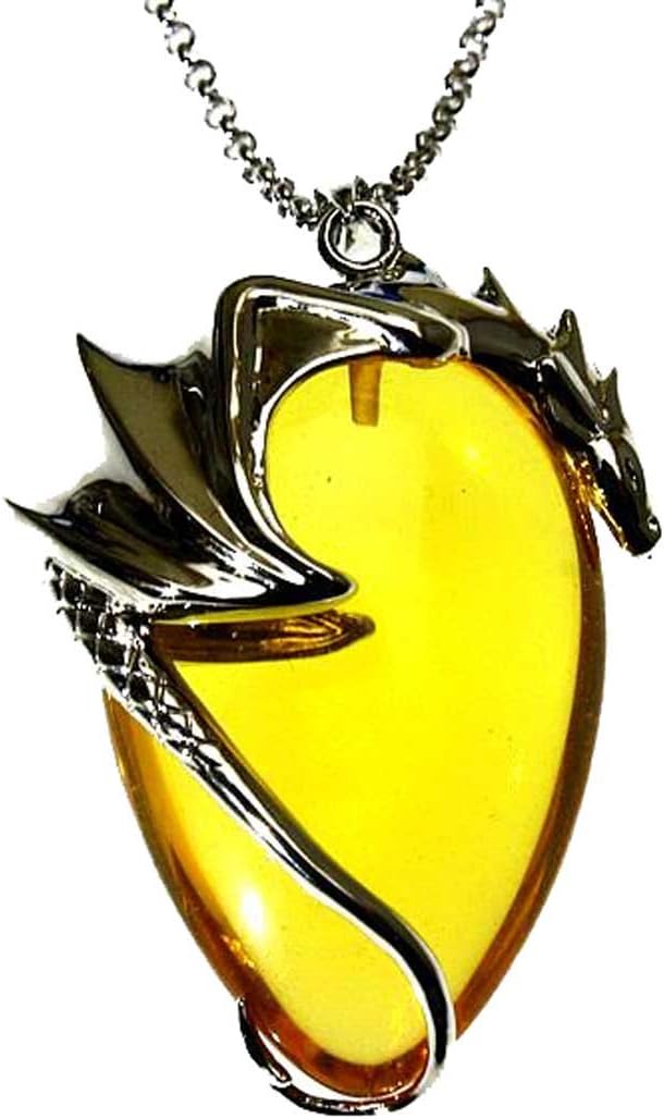 Crystal Keepers Basking Draca Amber Dragon Pendant Necklace