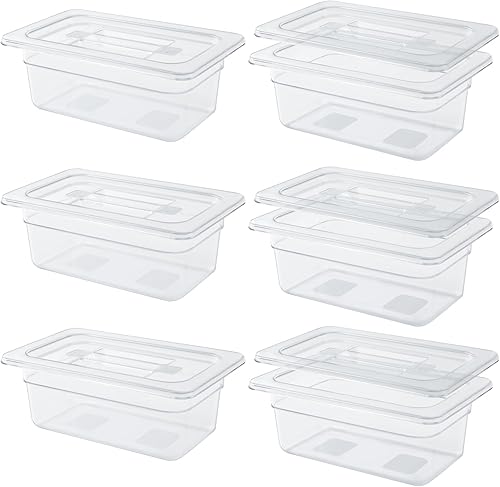 Paquete de 6 sartenes transparentes de 14 pulgadas de tamaño 14 pulgadas con tapas, recipientes de almacenamiento de alimentos transparentes de