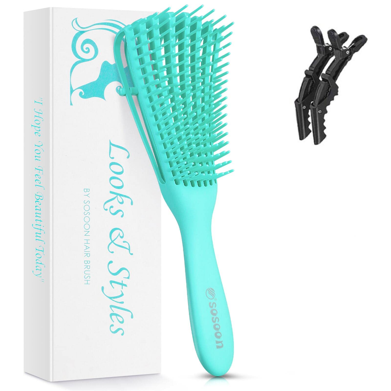 Detangle Hair Brush, Detangler Brush for Women Girls Wet Dry Afro 3a to 4c Thick Frizzly Wavy Kinky Curly Coily Natural Hair, Detangling Hairbrush, Green