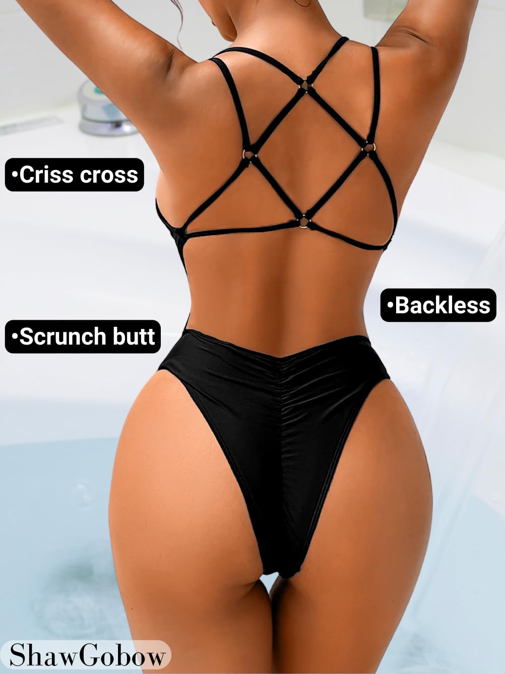 ShawGobow Sexy Swimsuit for WomenBackless Scrunch Butt High Cut MonokiniOne Piece Cheeky Bathing Suit Beach Pool Party product thumbnail 4