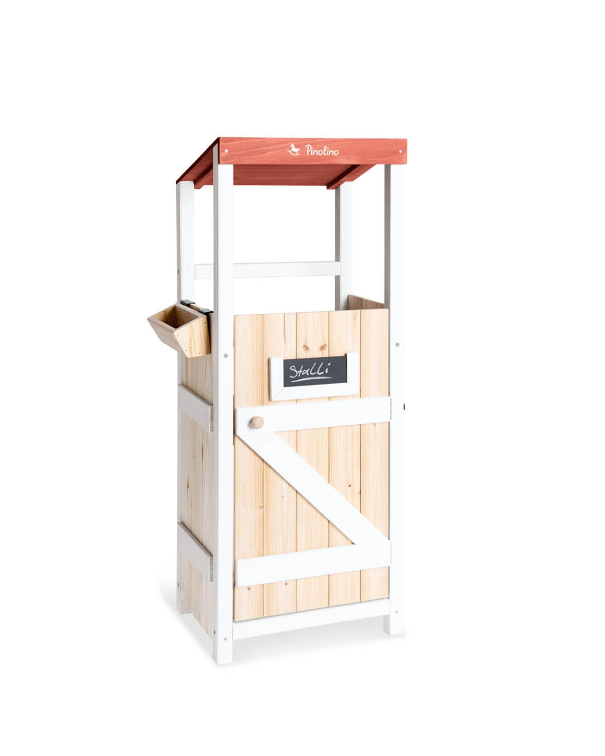 PINOLINO Hobby Horsing Stall Stalli für 2 Steckenpferde I Pferdestall aus Holz mit Futtertrog & Maltafel I Aufbewahrung & Spielstation für Kinderzimmer I Ab 3 Jahren I 37 x 26 x 97 cm