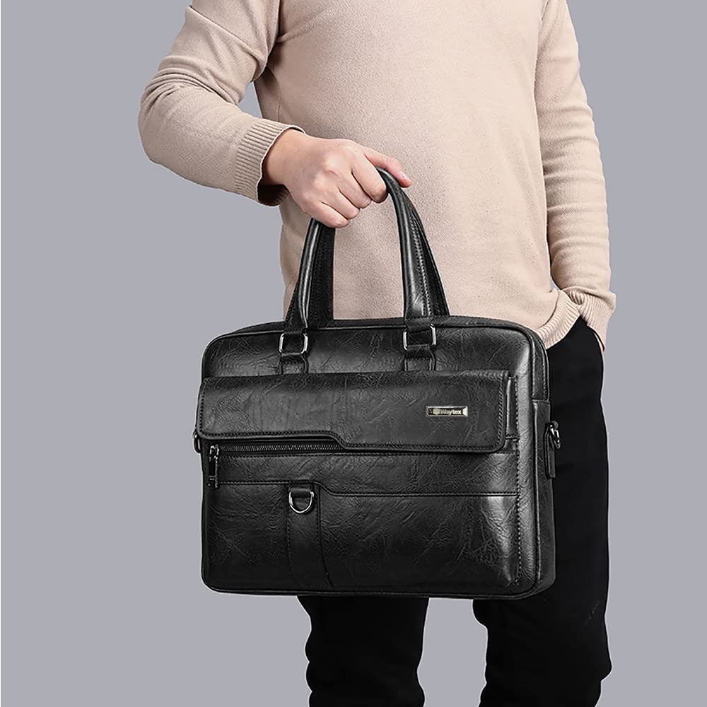 Waytex 71013 Sacoche Porte Documents Besace simili cuir, Mallette business Ordinateur et Tablette avec bandoulière Noir