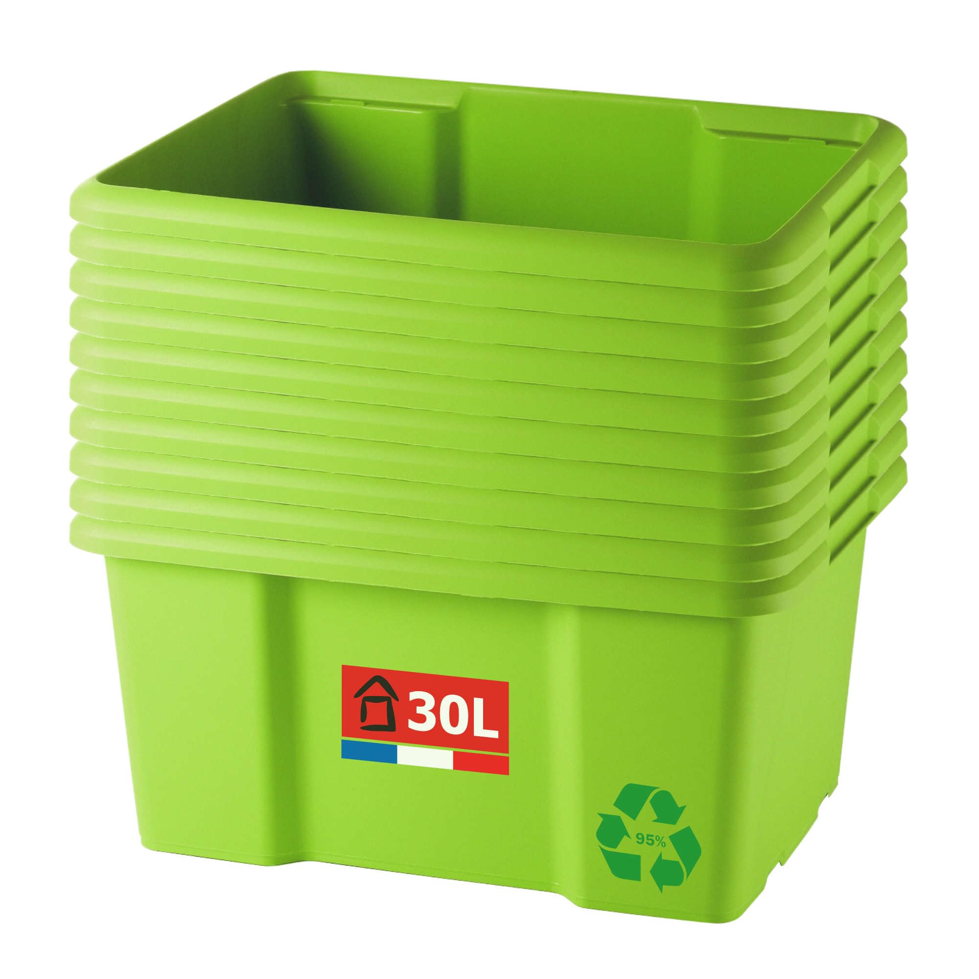 Sundis set di 10 scatole portaoggetti da 30L, verde, L.46,5xl.36,5x H23cm, in plastica riciclata, impilabili, ideale per l'officina, il bricolage o il trasporto