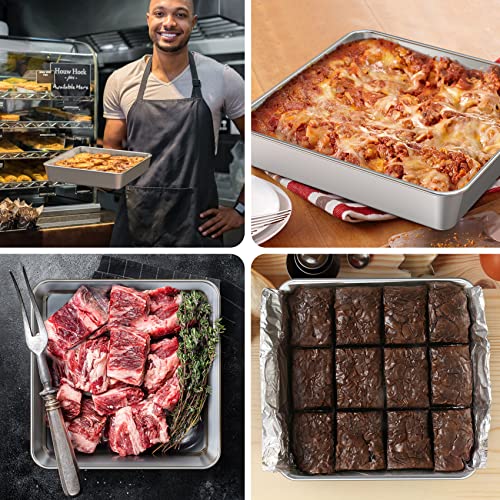 Dobadn 9 Inch Square Cake Pans - 2 Pcs Non-Stick Baking Pans Toaster Oven Pans Roasting Pans Bakeware For Lasagna Cake Brownie,Healthy & Heavy Duty, Dishwasher Safe,Stainless Steel #TOP5