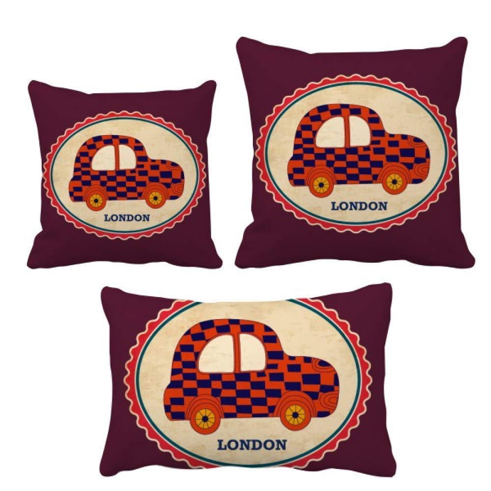 Petite voiture uk imprimée sur ensemble de coussins pour rénover la décoration de canapé fatigué