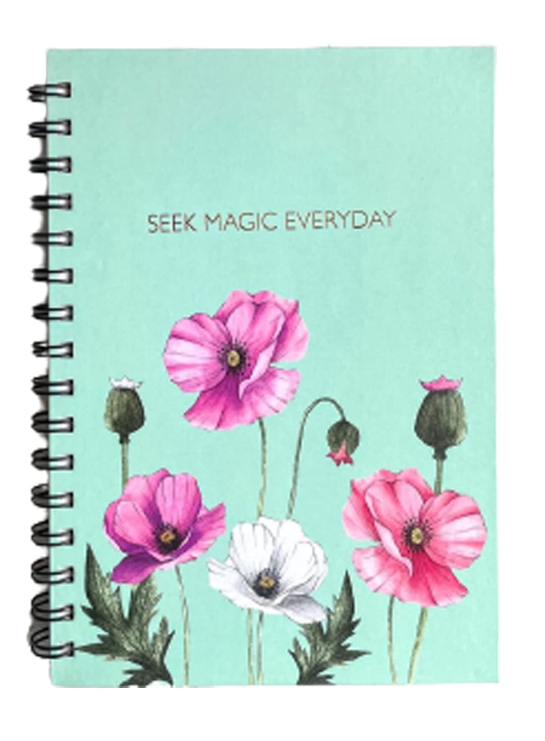 Bloomhouse Hardcover Gold Foil & Poppy Blooms Printed Journal With Ruled Pages - 14 x 21.5 cm (160 Pages, Sea Green)
