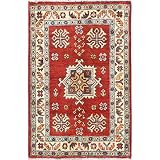 Shahbanu Rugs Chili Red Special Kazak with Geometric Pattern Hand Knotted Wool Rug (2'0" x 3'0")