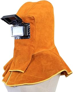 DOITOOL Leather Welding Helmet for Men or Women, Large Viewing Screen Welding Masks Safety Welding Protective Gear (Orange)