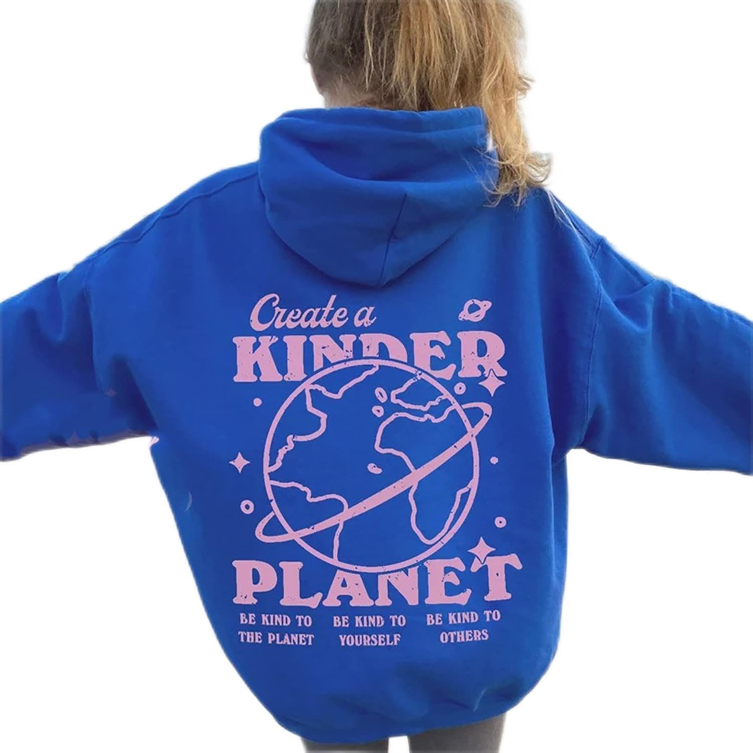 CustomCreate A Kinder Planet Hoodie, Words On Back Aesthetic Trendy Clothing Hoodie, Hoodie For Teen Girls Trendy Aesthetic, Positive Sweatshirts, Hoodies With Words On The Back