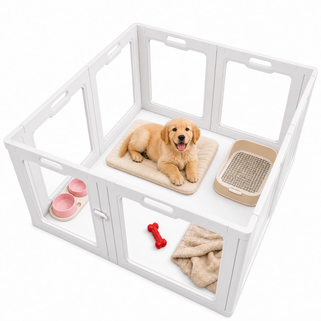 Corral acrílico para perros, corral transparente para mascotas para uso en interiores y exteriores, corral de juego para cachorros, gatos, conejos, hurones, fácil de montar, preferible para perros