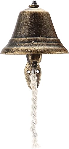 Miniatura 7 de QWORK Timbre vintage de hierro fundido, campana de cena, campana colgante de cobre rojo, campana de estilo retro para exteriores