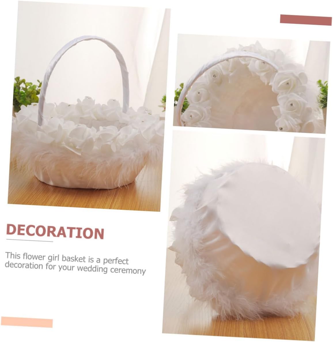 Luxshiny Wedding Flower Girl Basket for Bride White Handheld Delicate Wedding Basket Ceremony Supplies Container and Flower Girl