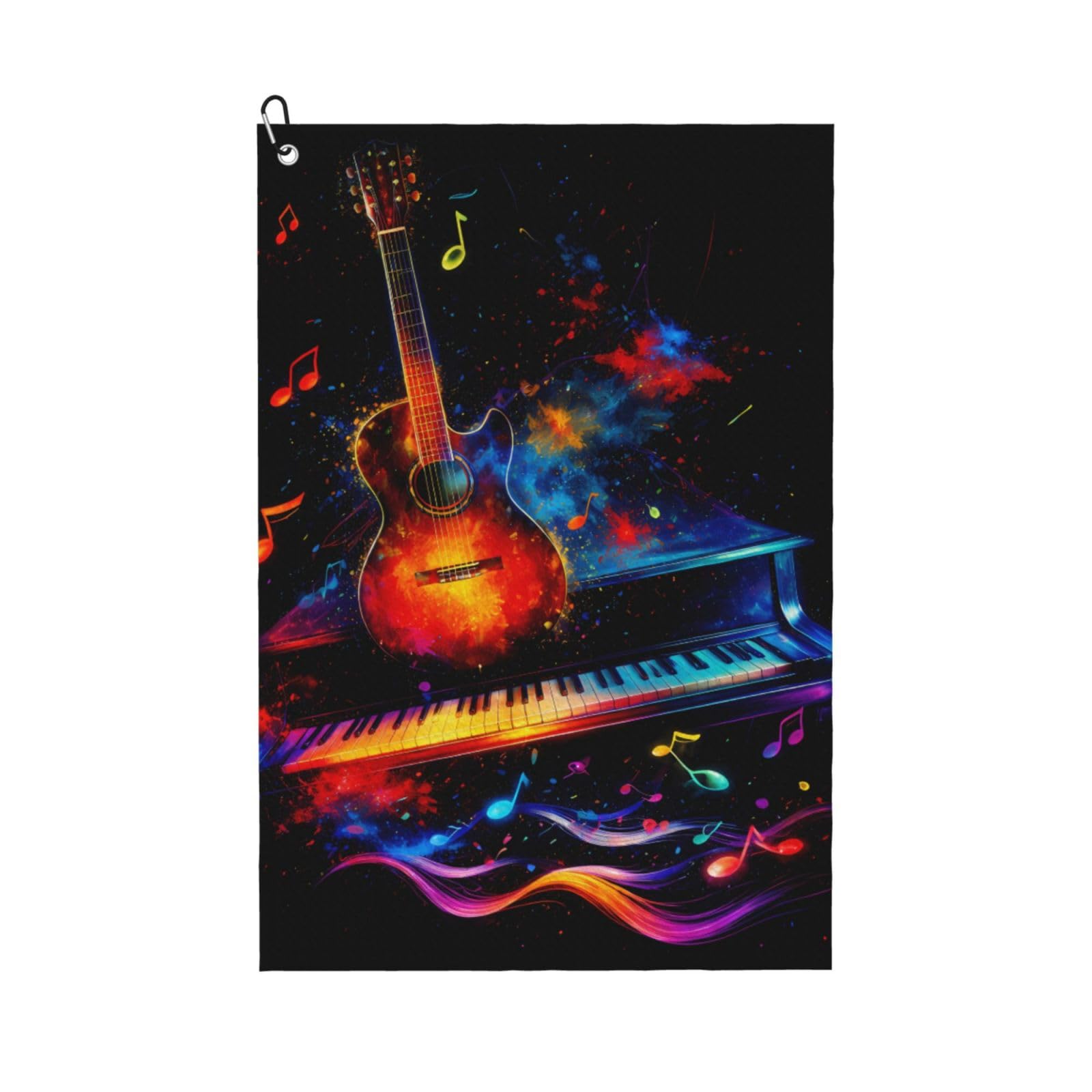 Oudrspo Vibrant Colorful Guitar & Piano Multi-Functional Golf Towel | Absorbent Quick Drying 16x24in