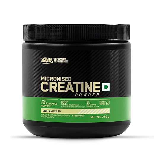 Optimum Nutrition (ON) Micronized Creatine Powder - 250 Gram, 83 Serves, 3g of 100% Creatine Monohydrate per serve, Supports Athletic Performance & Power, Unflavored.