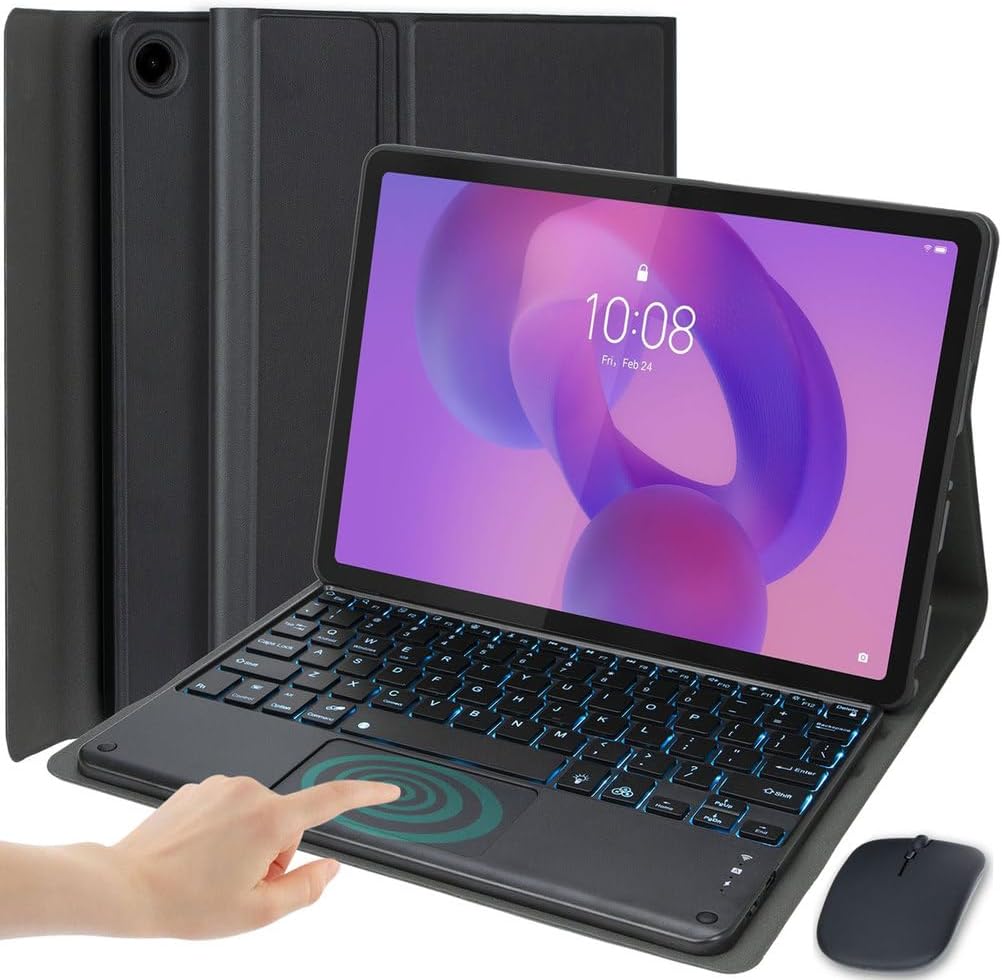 Keyboard Case for Lenovo Idea Tab 11-inch 2025 Models (TB-336ZU/TB-336FU), 7-Color Backlight Detachable Smart Trackpad Wireless Bluetooth Keyboard, Ultra-Thin Cover with Mouse,Black
