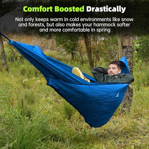 Image of Hammock Underquilt for Camping - Full Length Blue Lightweight Warm Quilt for 3-4 Seasons (41-68F) - Soft & Durable for Hiking, Backpacking, Beach, Travel - Holds Up to 500lbs