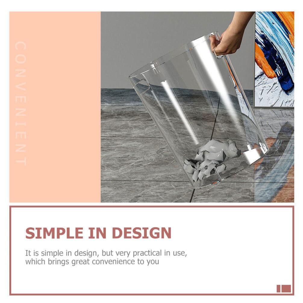 Alipis 1Pc Transparent Rubbish Bin with Handle Waste Basket Office Trash Can Small Trash Can Round Plastic Garbage Can for Bathroom, Kitchen, Dorm, Bedroom(Clear,Large).