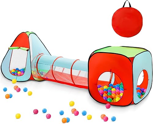 Tienda de campaña de 3 piezas para niños pequeños con bola+túnel de gateo+tienda de campaña de castillo, casa de juegos para niños y niñas, regalo