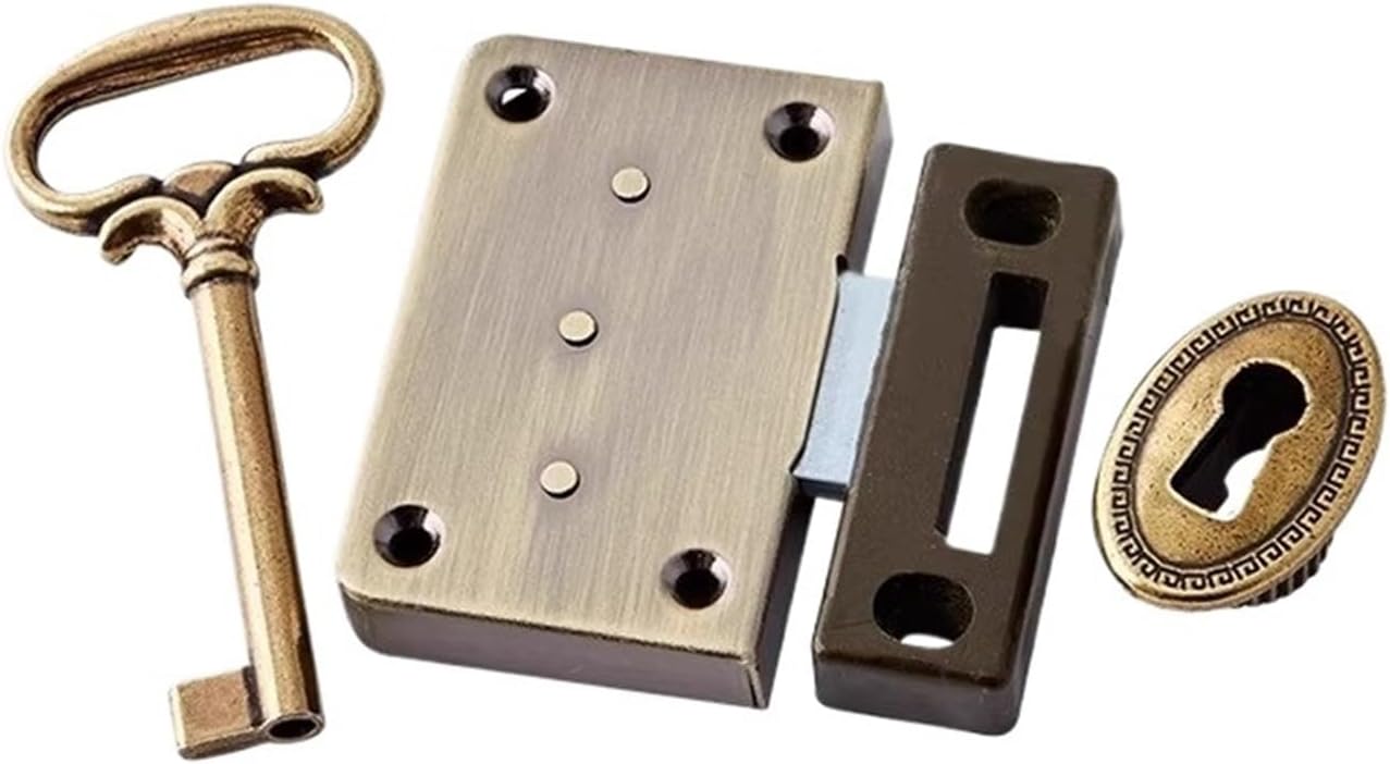 Furniture Drawer Box Locks Antique Decorative Bronze Counter Cabinet Door Lock with Key Set(Red)
