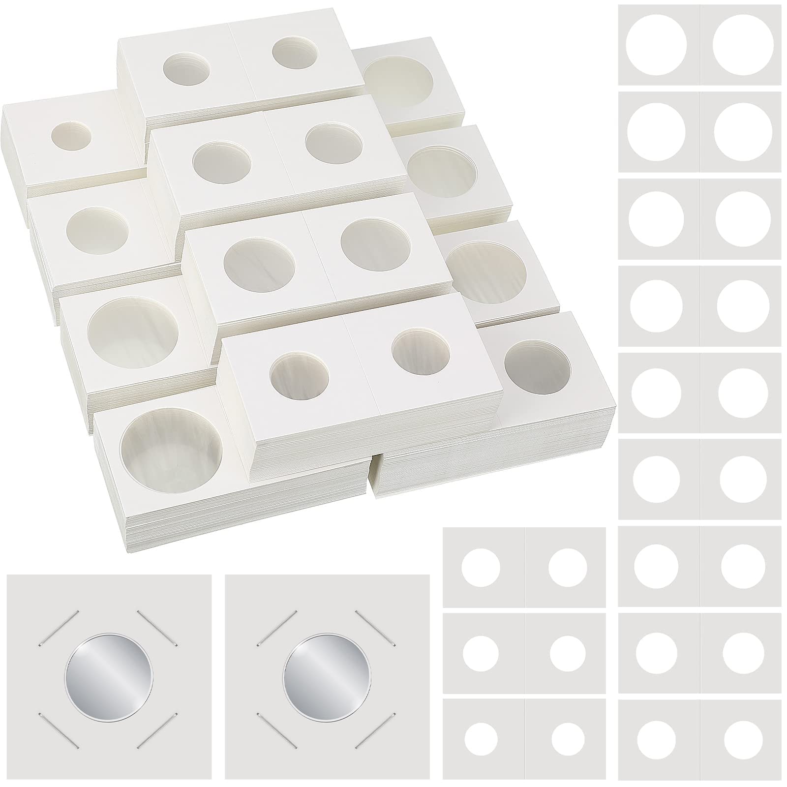 MAKINGTEC 1200 Pcs 12 Sizes Coin Holders for Collectors, Cardboard Coins Flips 2 x 2 Coins Sleeves for Coins, Coin Storage Supplies for Dollars, Penny, Quarter Coins Collecting