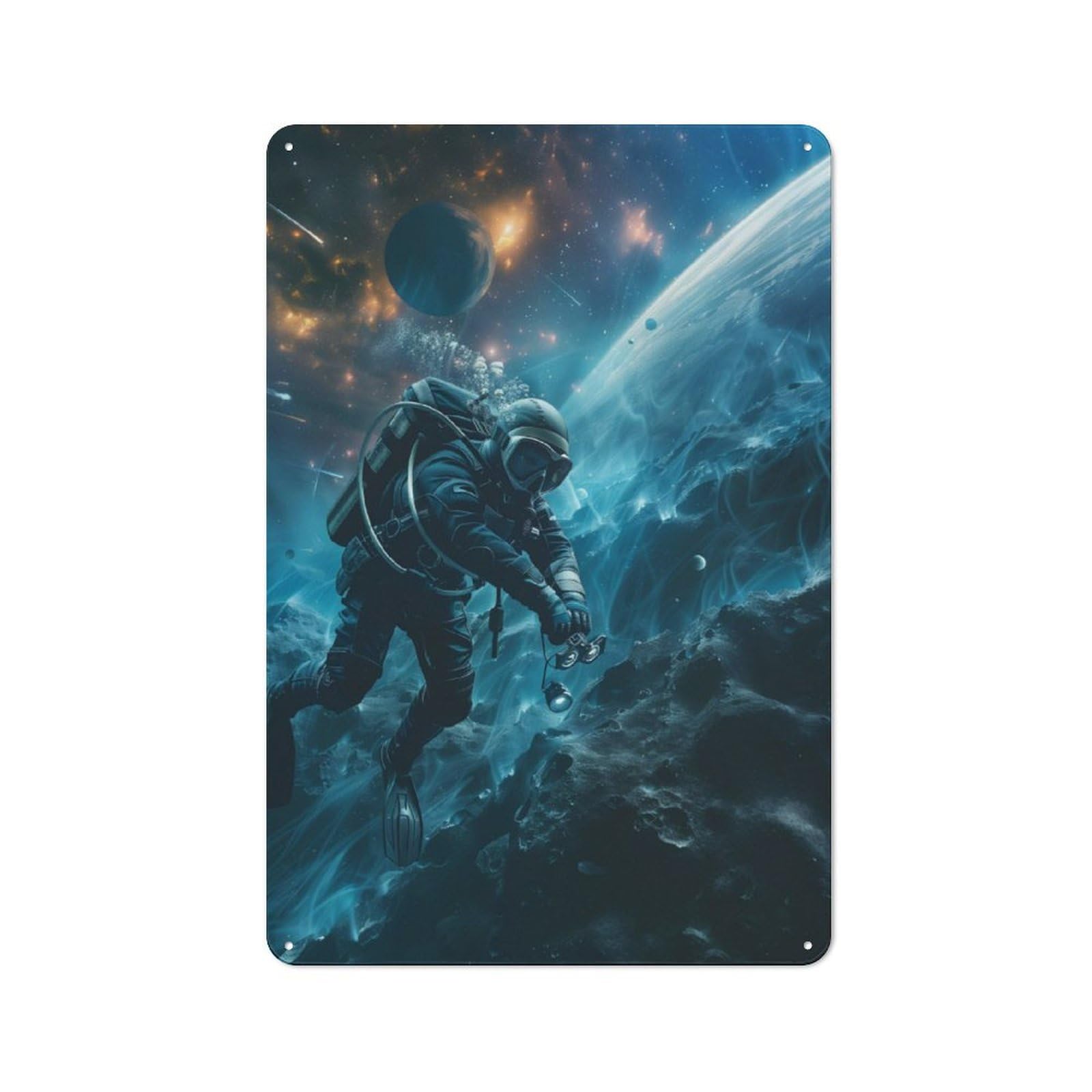 Junmoney Scuba Diver In Space Industrial-Style Metal Plaque 30X20cm For Workshop Wall, For Vintage Wall Decor Fans, For Themed Room Decoration